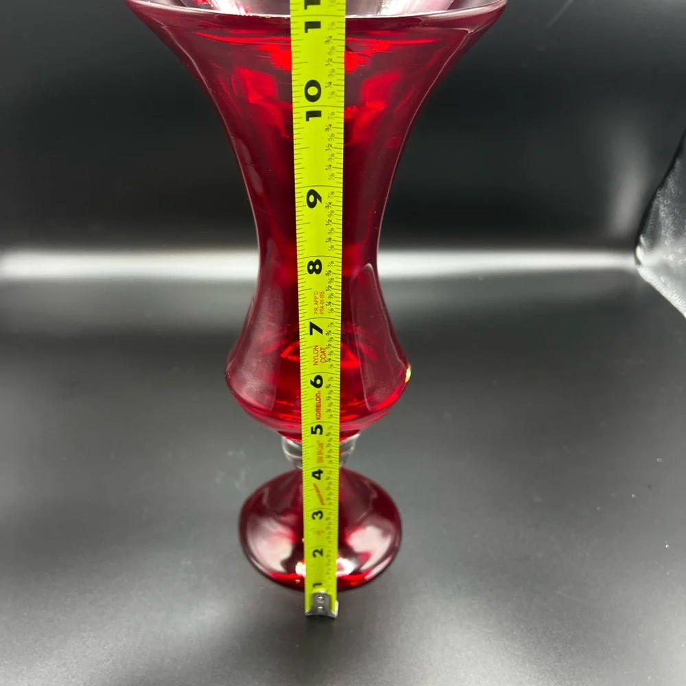 Ruby Red 11 Inch Hour Glass Stem Vase Absolutely Gorgeous / Stunning Home Decor - Picture 7 of 10